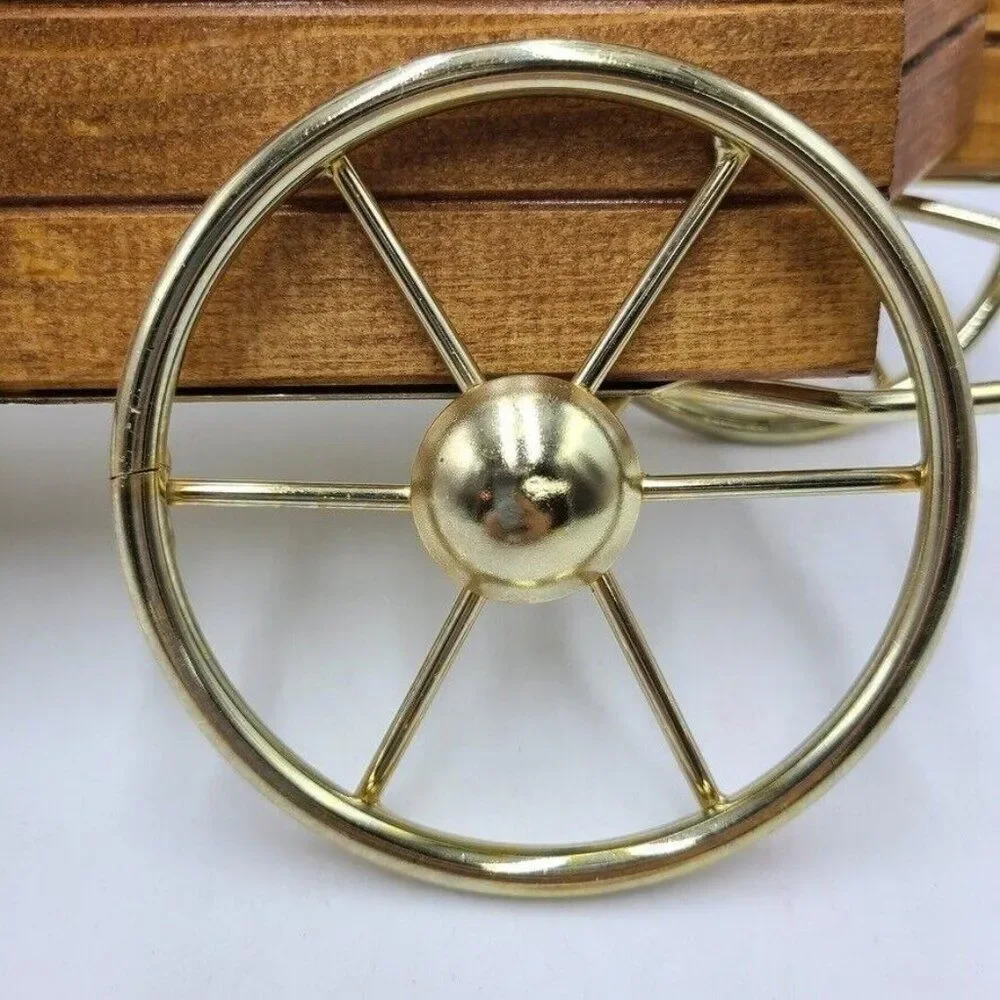 Vintage Homco 1318 Wood Wagon Brass Wheels Wall Hanging Centerpiece New